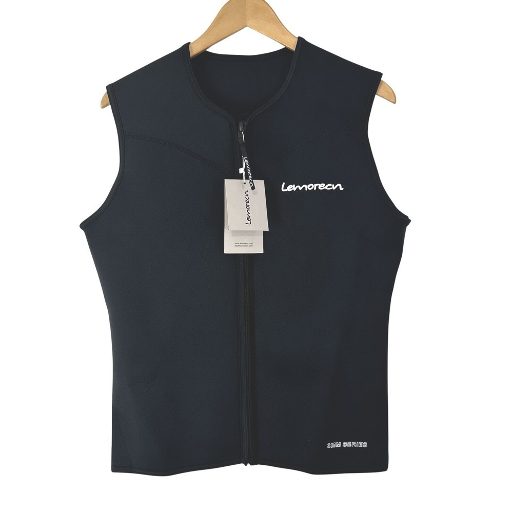 Lemorecn Mens Large Wetsuit Vest Premium Neoprene 3mm Zipper Diving Solid Black